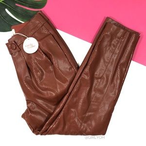 NEW Revolve Camila Coelho Filomena Brown Embossed Snakeskin Leather Pants